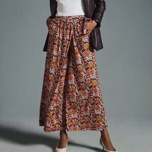 Anthropologie Daily Practice Floral Wide-Leg Wrap Jersey Knit Orange Pants
